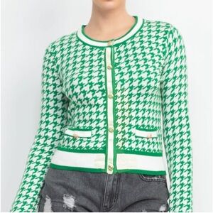 Houndstooth Round Neck Knit Top/Cardigan